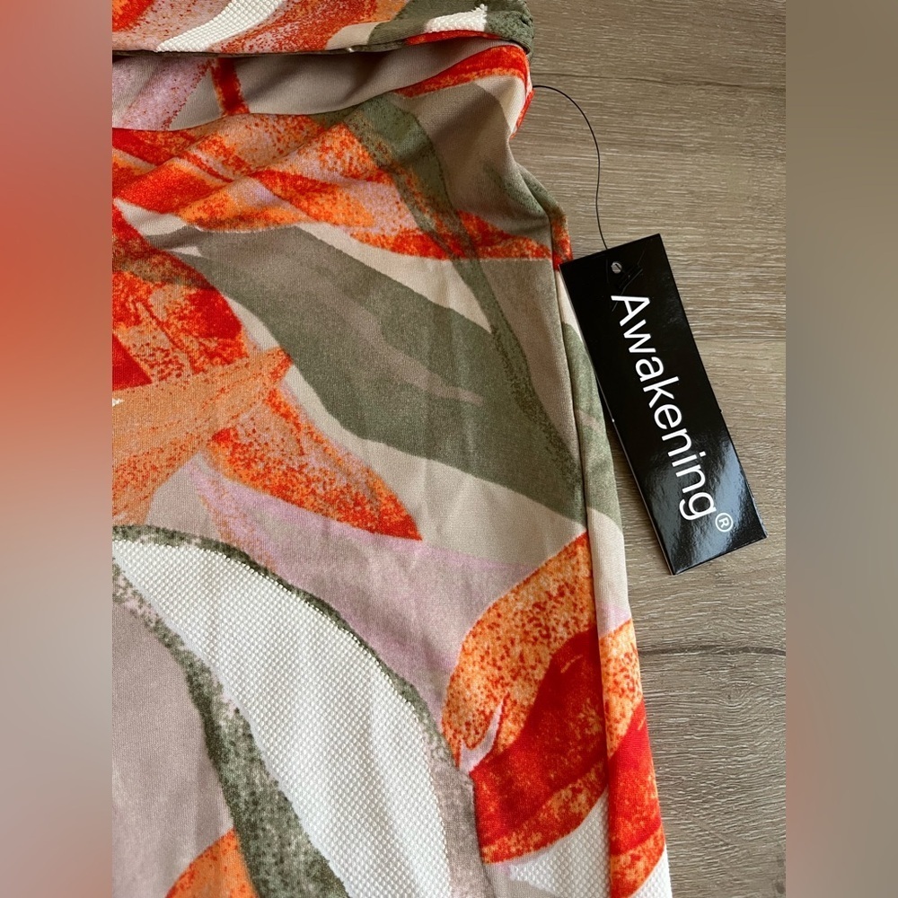 Floral Vibrant Tropical Print Pull on Front Tie Flowy Pants SZ 1X - Picture 4 of 7